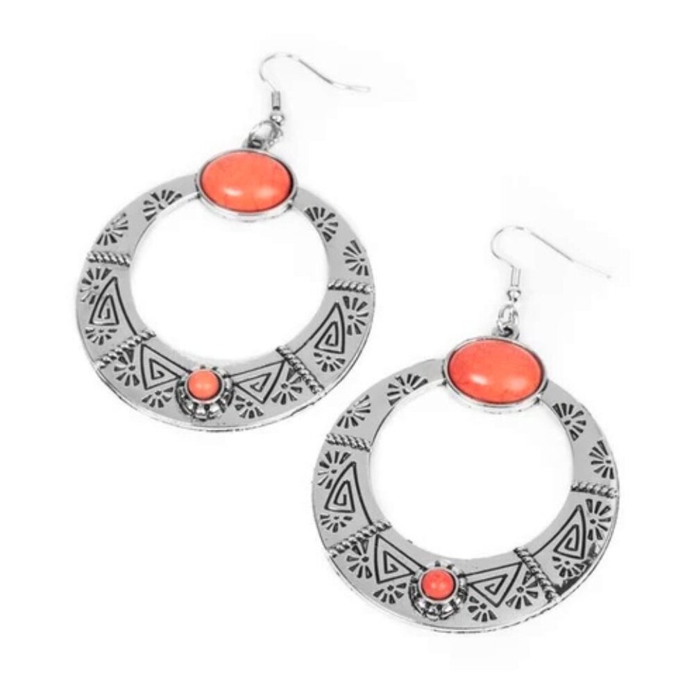 Paparazzi Jewelry Accessories - Garden Glyphs - Orange Earrings  Vintage - Picture 4 of 4